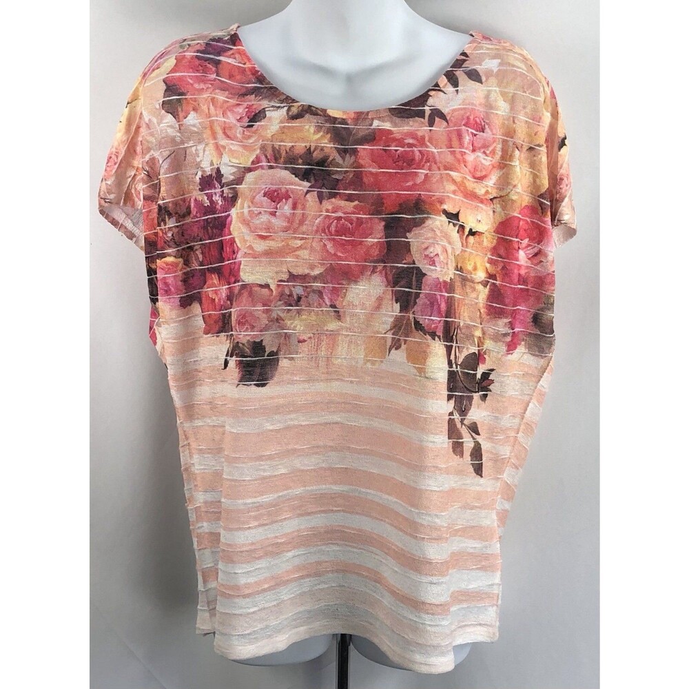 Vintage Knit Top M Pink Floral Roses Dolman Sleeves Fairy Boho Hippie cottage